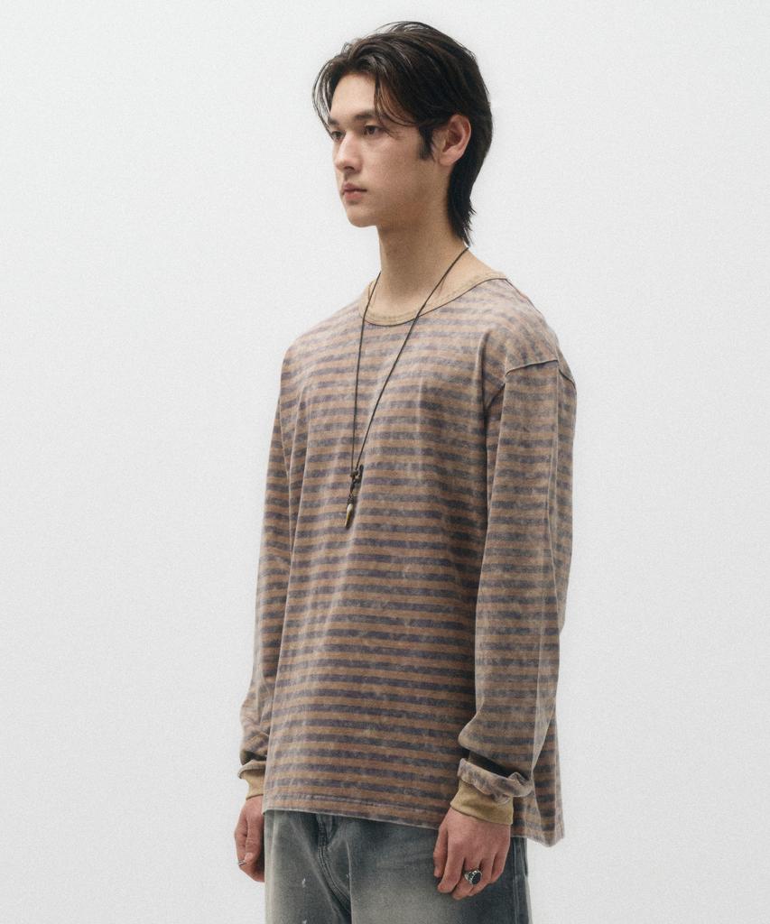 ECORR Vintage Washed Stripe Long Sleeve_Brown