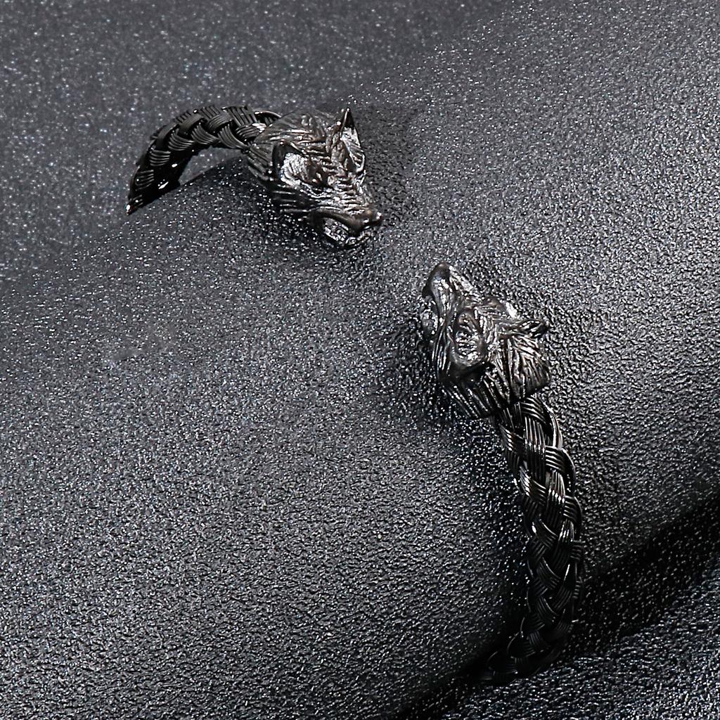 Kalen Viking Animal Bangles Vintage Black Wolf Head Men's Stainless Steel Bracelet Nordic Party Jewelry Gift Charms Accessories