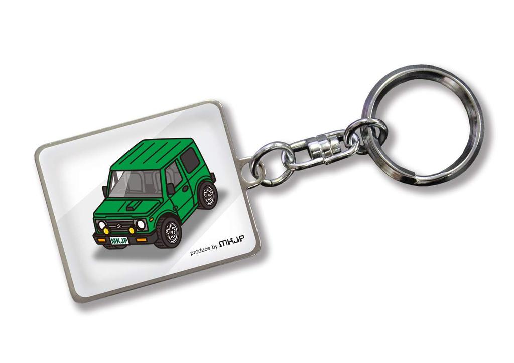 MKJP Custom Keychain for Suzuki Jimny JA11 Green Car (White Base, Color)