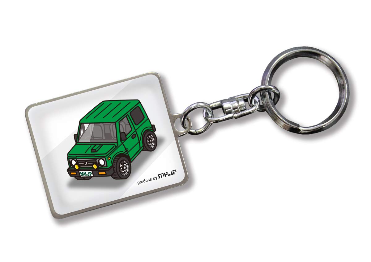 

MKJP Custom Keychain for Suzuki Jimny JA11 Green Car (White Base, Color)