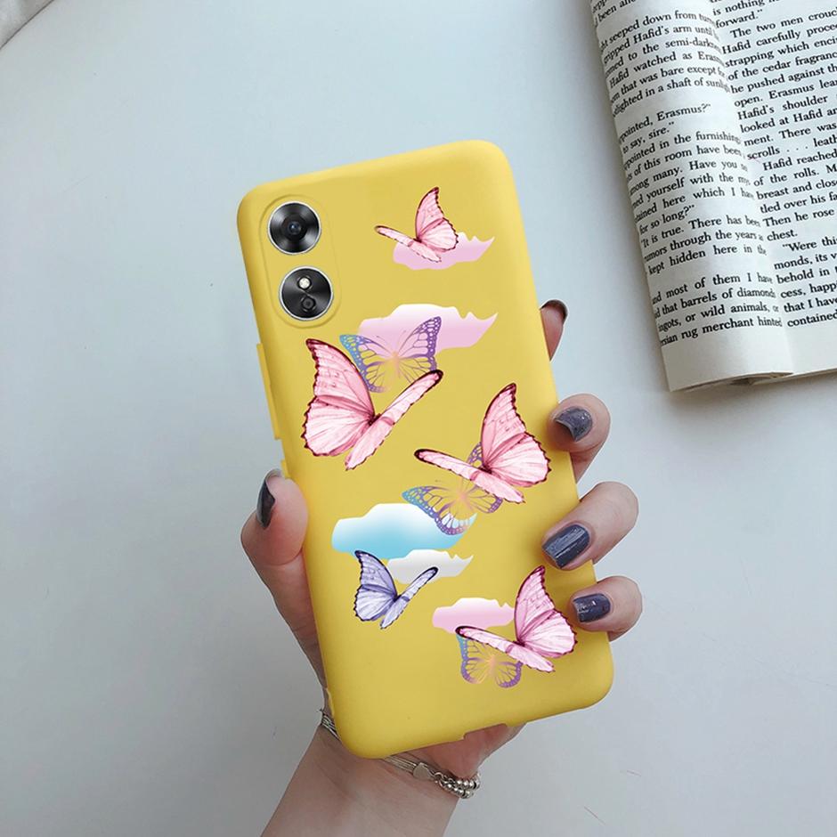 For OPPO A17 Phone Case CPH2477 Flower Butterfly Casing TPU Soft Silicone Back Cover for Oppo A17 A 17 Shell OppoA17 Bumper Capa