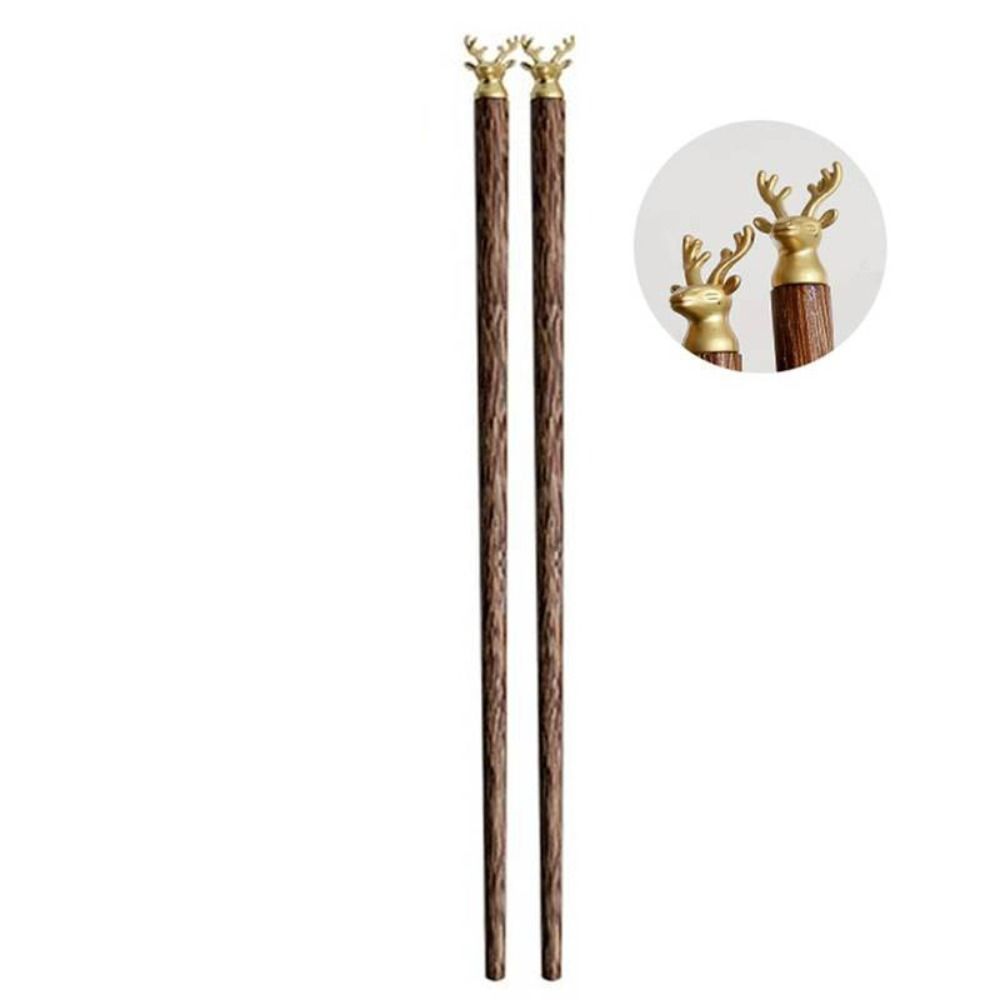 

1 пара многоразовых деревянных палочек для еды в форме головы оленя, нескользящие японские палочки для еды из венге, не деформирующиеся, термостойкие палочки для суши