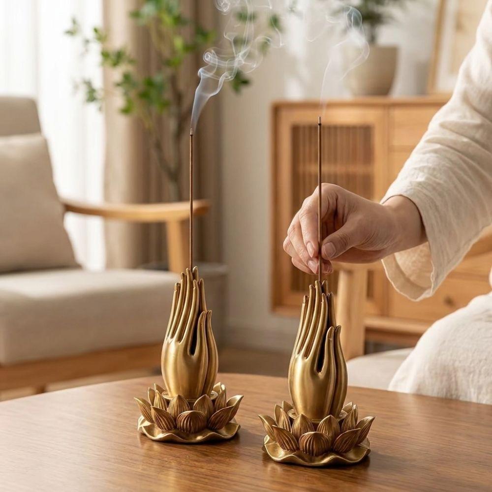 3D Printed Lotus Hand Incense Holder Praying Hand Vintage Tabletop Incense Base Lotus-Base Minimalist
