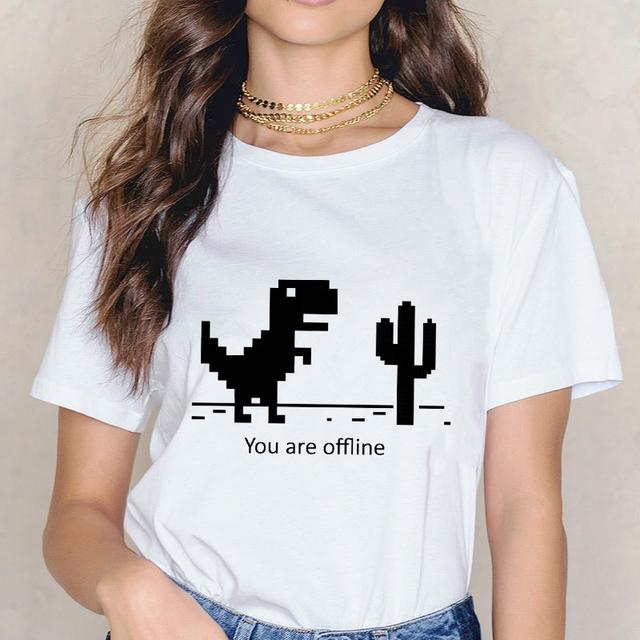 Dinosaur Short Sleeve Tshirt Ladies Casual Simple T-Shirt Cute Girl Casual Tops Tees Summer Fashion Women T-Shirt