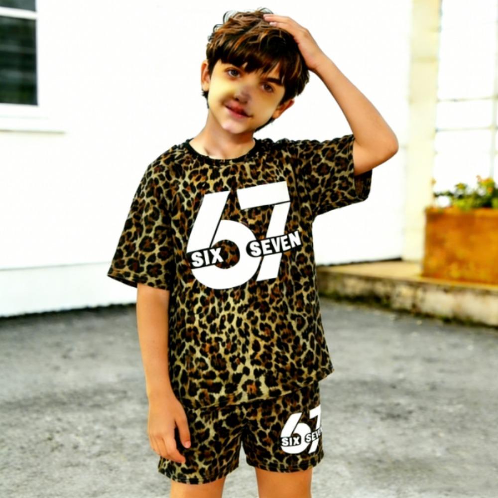 Fashion 67 Zebra Stripes Colored Printed Men's T-shirt and Shorts 2 Piece Set Summer Casual Outfit for Men's and Women's Clothing Top