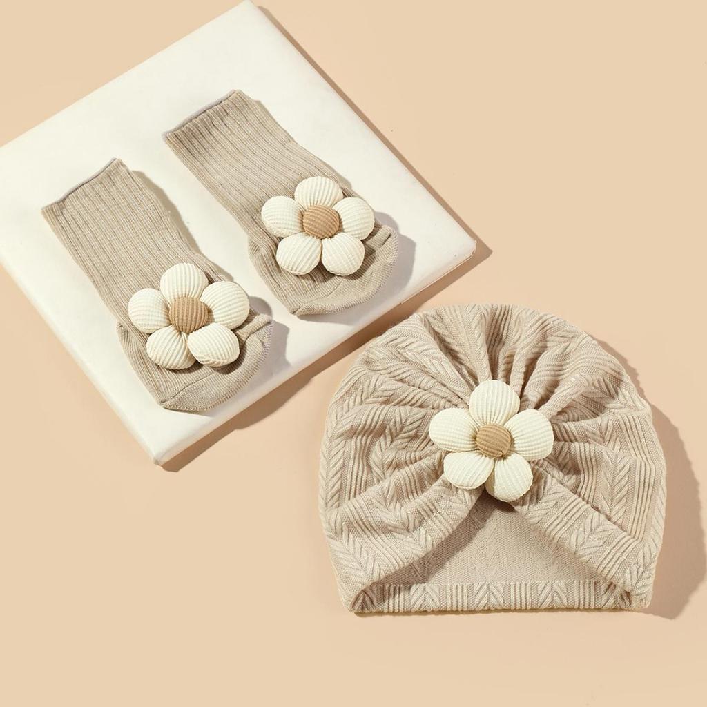 Baby Mädchen Blumenhut Socken Set Neugeborenes Kurze Socke+ Turban Hut Elastisch Weich Säugling Indische Mützen 0-12M Cuterus Baby Geschenk