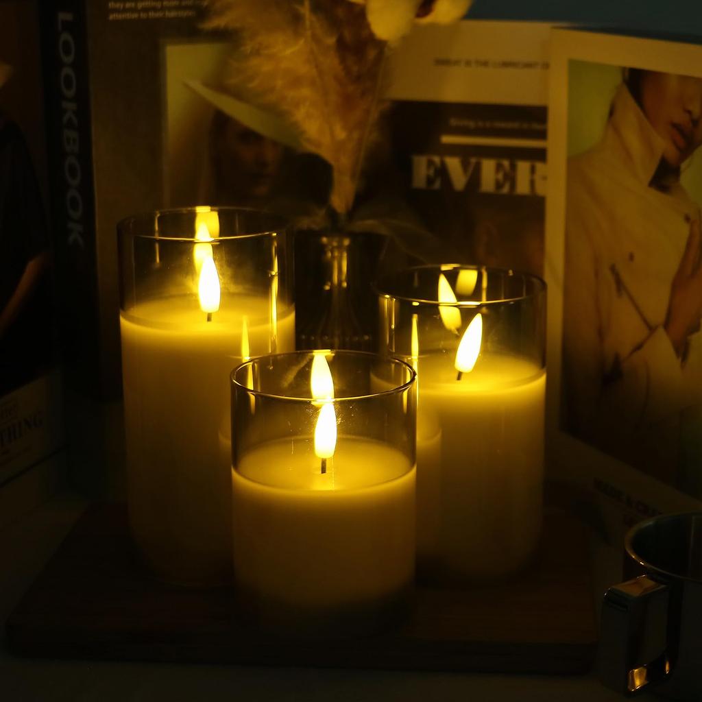 Factory Hot Sale Remote Control Paraffin Wax Glowing Candle with Glass Cup Flameless Wedding Decoration Light