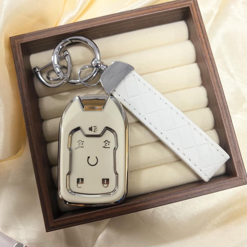

Key Fob Cover with Keychain Lanyard For Chevrolet Silverado Suburban Tahoe for GMC Yukon Sierra Acadia Terrain белый