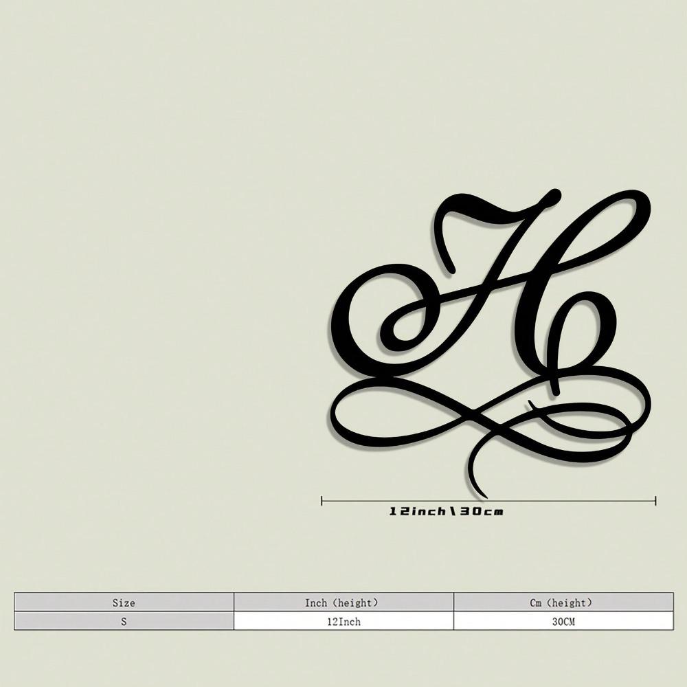 Monogram H Letter Metal Wall Art Cursive Iron Design Outdoor Indoor Decor