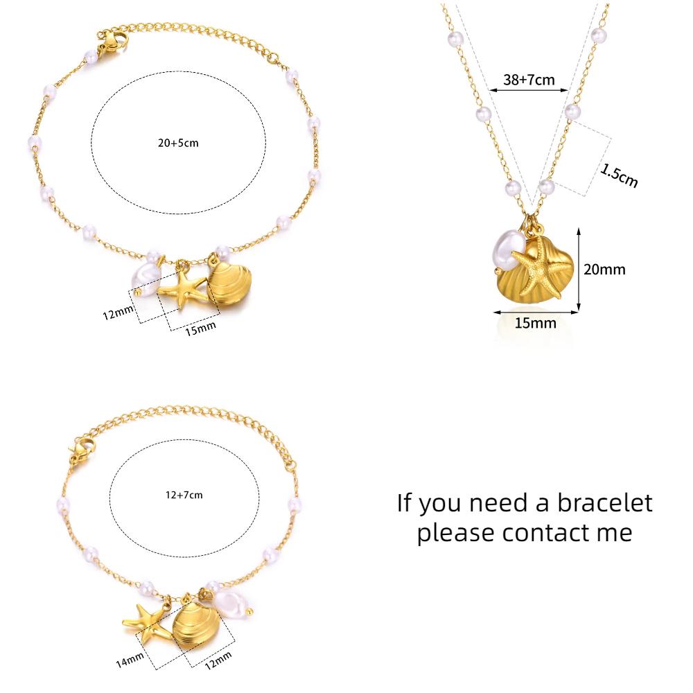 Freshwater Pearl Jewelry Set Shell Starfish Star Necklace Anklet Sets For Women Fashion Stainless Steel Chain Party Daily Gifts