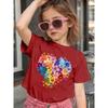 Girls Summer Crew Neck Short Sleeve T-Shirt with Heart Shaped Colorful Floral Print