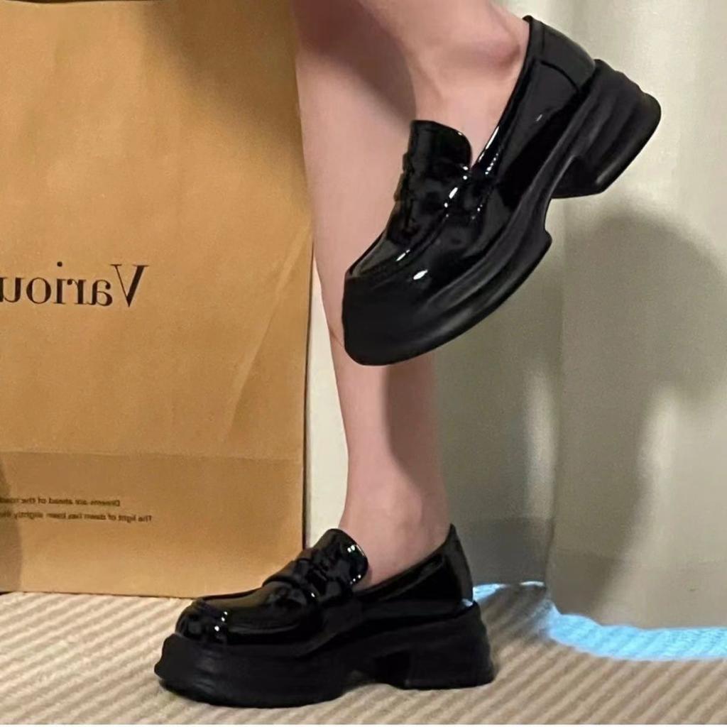 Ins Black Loafers Women's Platform Year New Spring and Autumn Shoes British Style Small Leather Shoes Summer Single Shoes