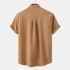 Men Stand Collar Half Placket Chest Pocket Short Sleeve Cotton Linen Shirt Solid Loose Breathable Casual Summer Blouse
