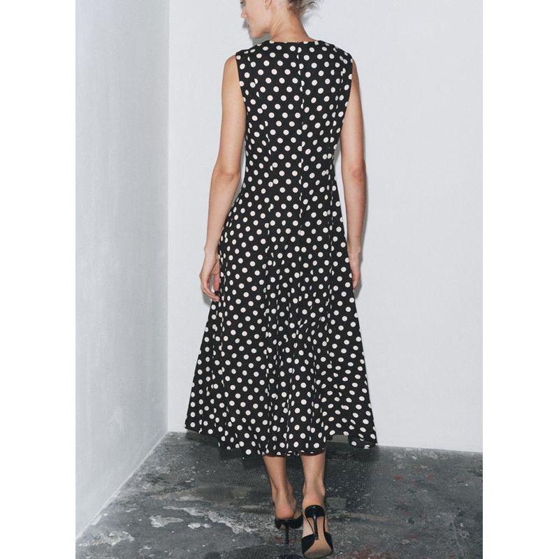 Summer New Women clothes Linen Blend A- line Hem Polka Dot round Neck Sleeveless Length Dress 2183057