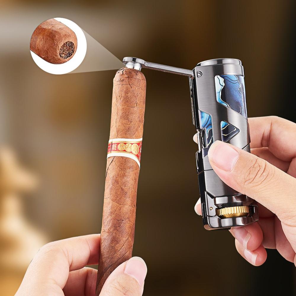3-in-1 Multi-functional Cigar-specific Lighter When Used Moxibustion Directly Shoots Cigar Into Blue Flame Cigarette Accessories