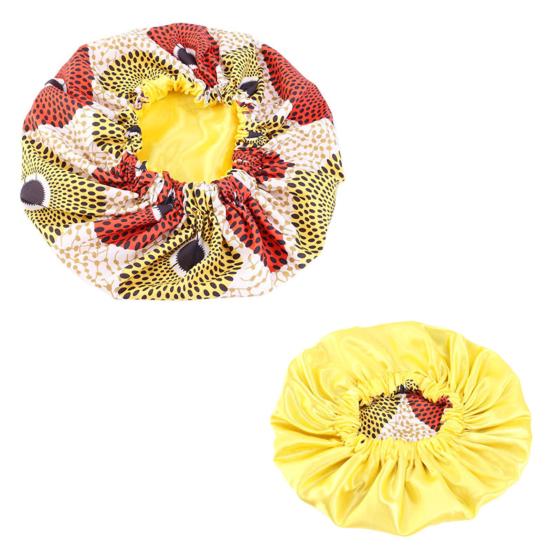 Bonnet Cap Floral Print African Style Satin Polyester Comfortable Hair Care Hat for Daily Wear