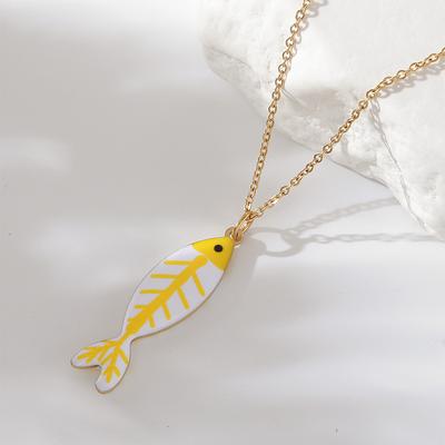 Süße Bunte Emaille Fisch Anhänger Halsketten Für Frauen Mädchen Liebliche Edelstahl Gold Farbe Sommer Wasserdicht Strand Schmuck