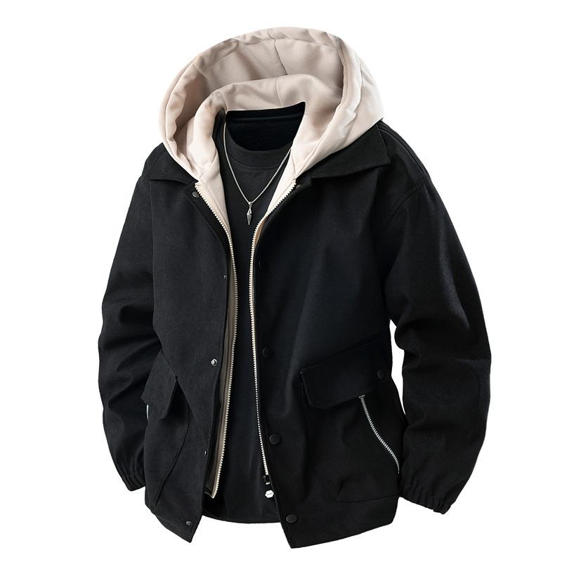 Fake Two-piece Men's Jacket Spring and Autumn New Hooded Jacket Versatile Top Casual Loose Work Jacket