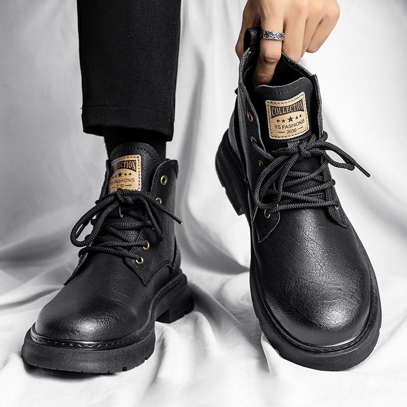 Fashion Soft Genuine Leather Boots Men's Autumn Comfort High Top British Style Mid Top Leather Shoes Black Work Suit Short Boots Winter