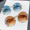 New Rimless Cut Edge Diamond Sunglasses Fashion Round Rhinestone Sunglasses Wave Design Mirror Leg Glasses