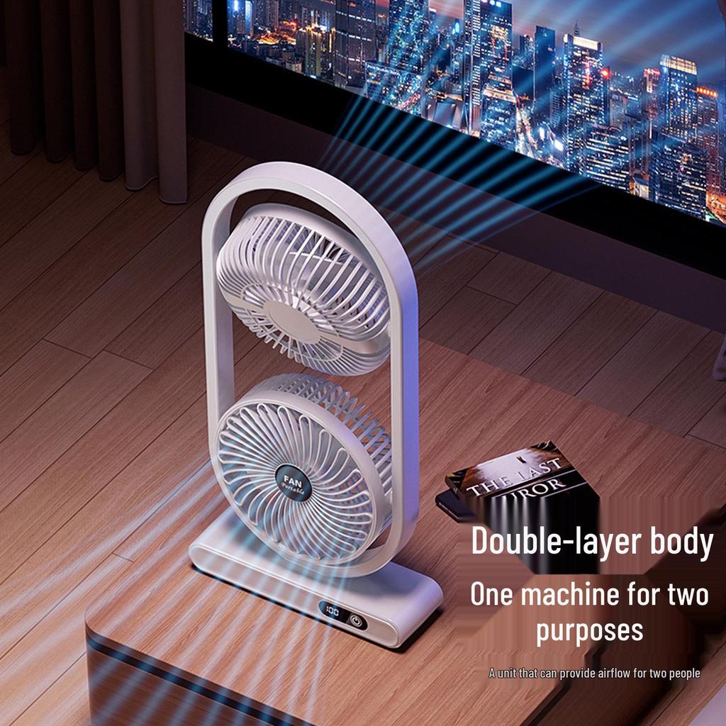 High-Power Dual-Head Desktop Circulation Fan with USB Display for Home, Office, and Camping