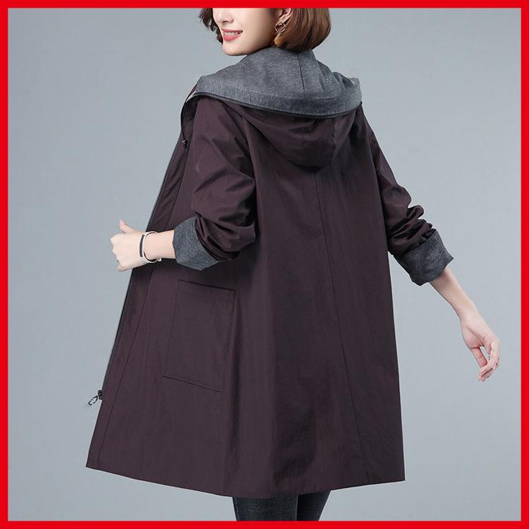 Women Windbreaker Spring Autumn Coats Hooded Women Outerwear Sports Mid-Length Trench  Coats