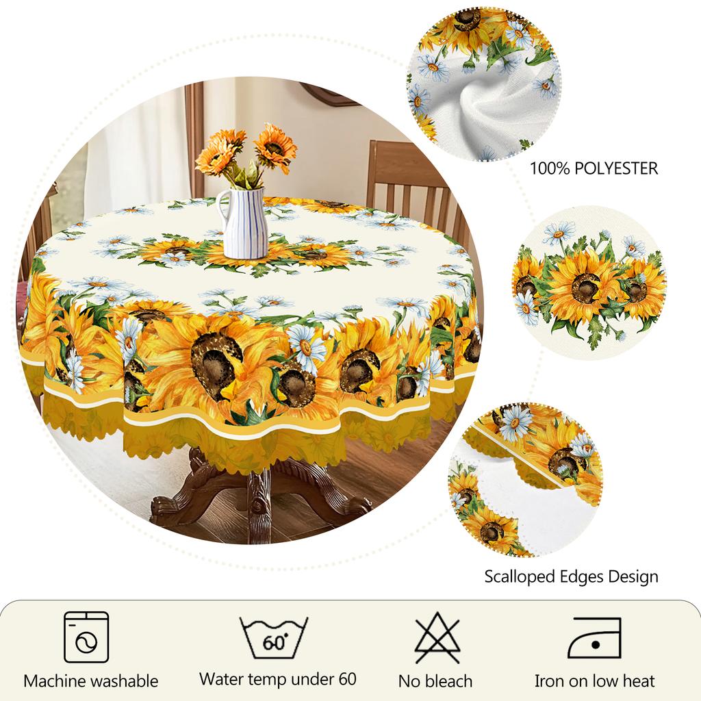 1 Stück Tischdecke mit Sonnenblumenmuster, rund und rechteckig, verschiedene Größen, elegantes florales Frühlings- und Sommerdesign, Französisch frisch, Su