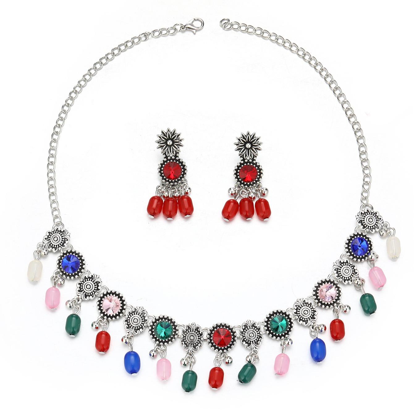 

Bohemian Vintage Necklace Earring Ethnic Tassel Jewelry Accessories разноцветный