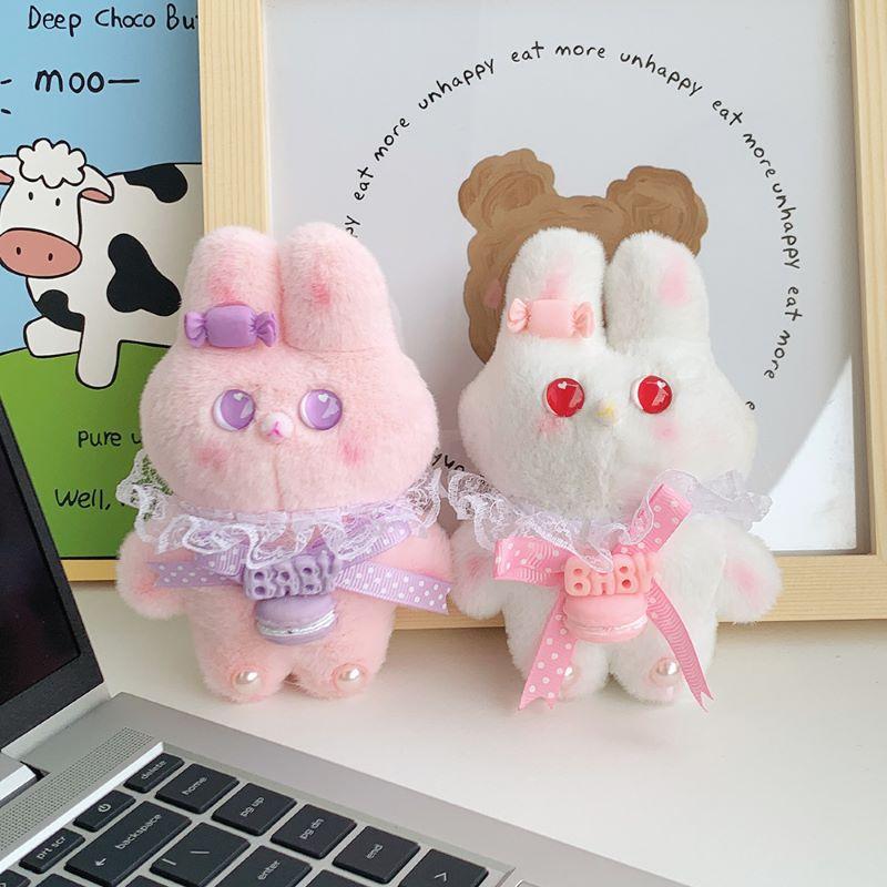 New Cute Lace Rabbit Plush Doll Mini Claw Machine Doll Girl Heart Backpack Keychain Small Gift