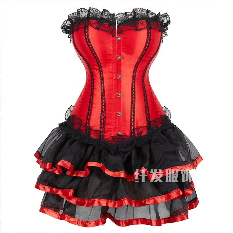 Red Lace Lace Up Boned Corset Waist Shaper Outerwear Cosplay Bustier Vest