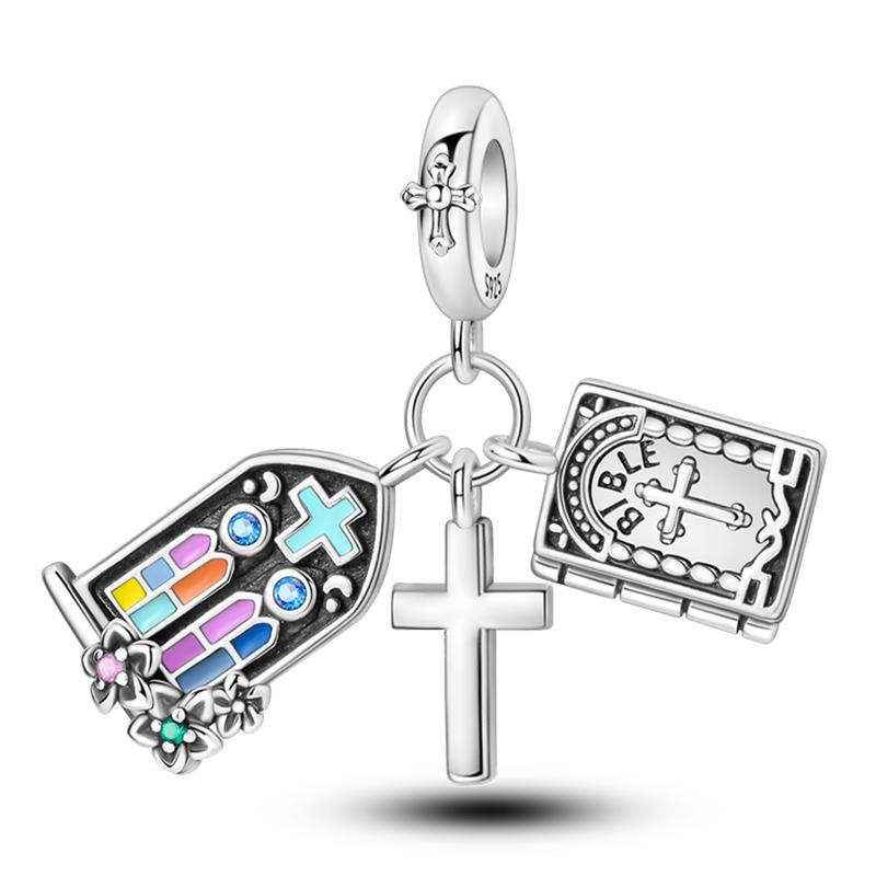 Holy Blessing copper Cross Wings Bible White Dove Classical 3mm Charm Bead Charms Bead Charms Compatible With Pandora Authentic Bracelets Do It Yourse
