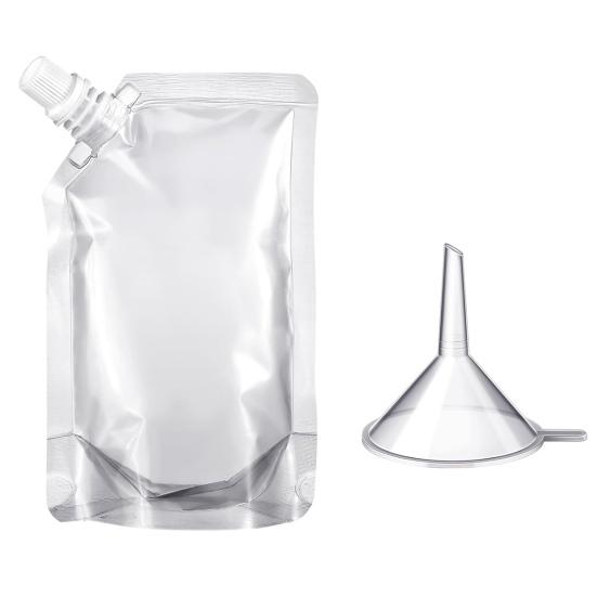 50Pcs 100/150ML Reusable Plastic Drink Pouches with Funnel Nozzles Design Food-grade Transparent Portable Drink Bags