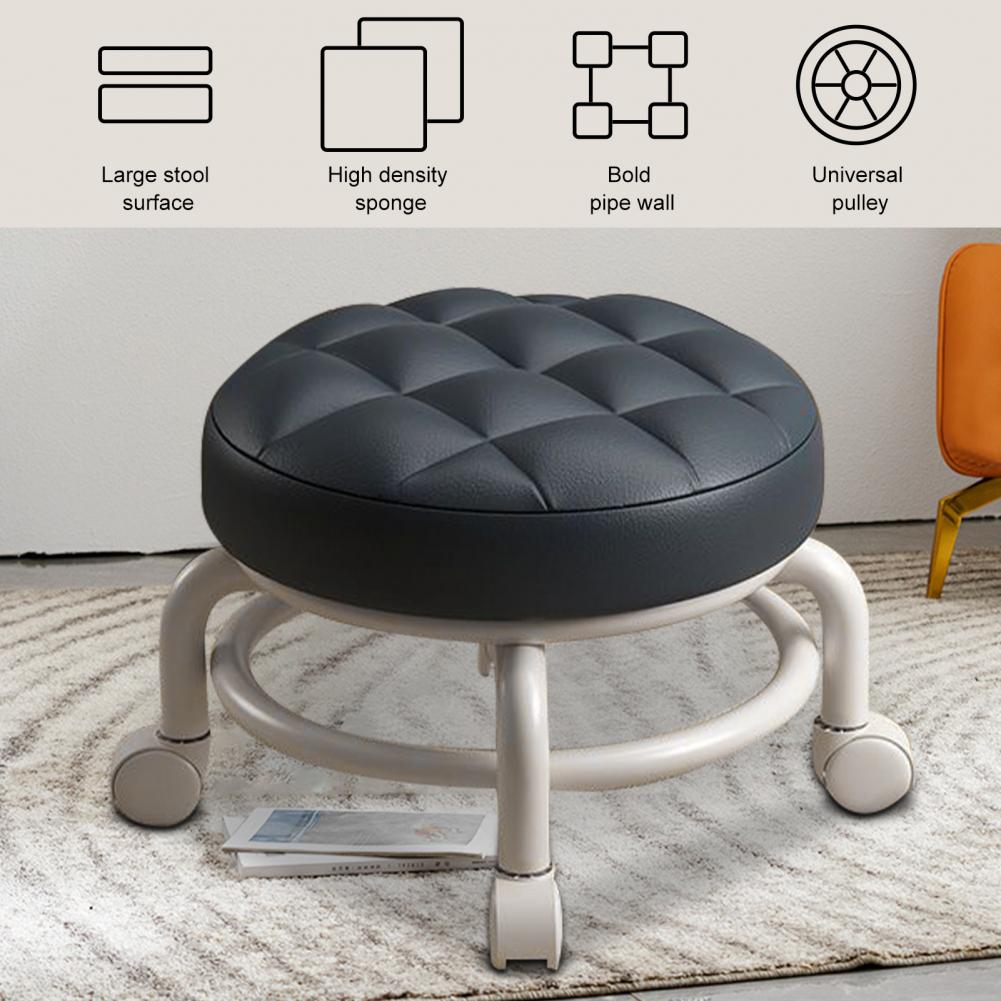 Tabouret à chaussures robuste, surface en similicuir, rembourrage en éponge, pieds en métal, pivotant à 360 degrés, tabouret bas rond, articles ménagers