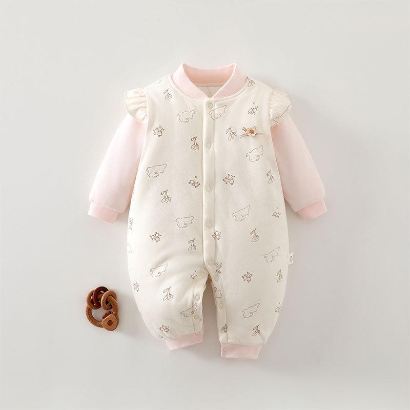 Winter-Ready Baby Bodysuit: 120g Thick Cotton Padded Romper, Pure Cotton Crawling Suit