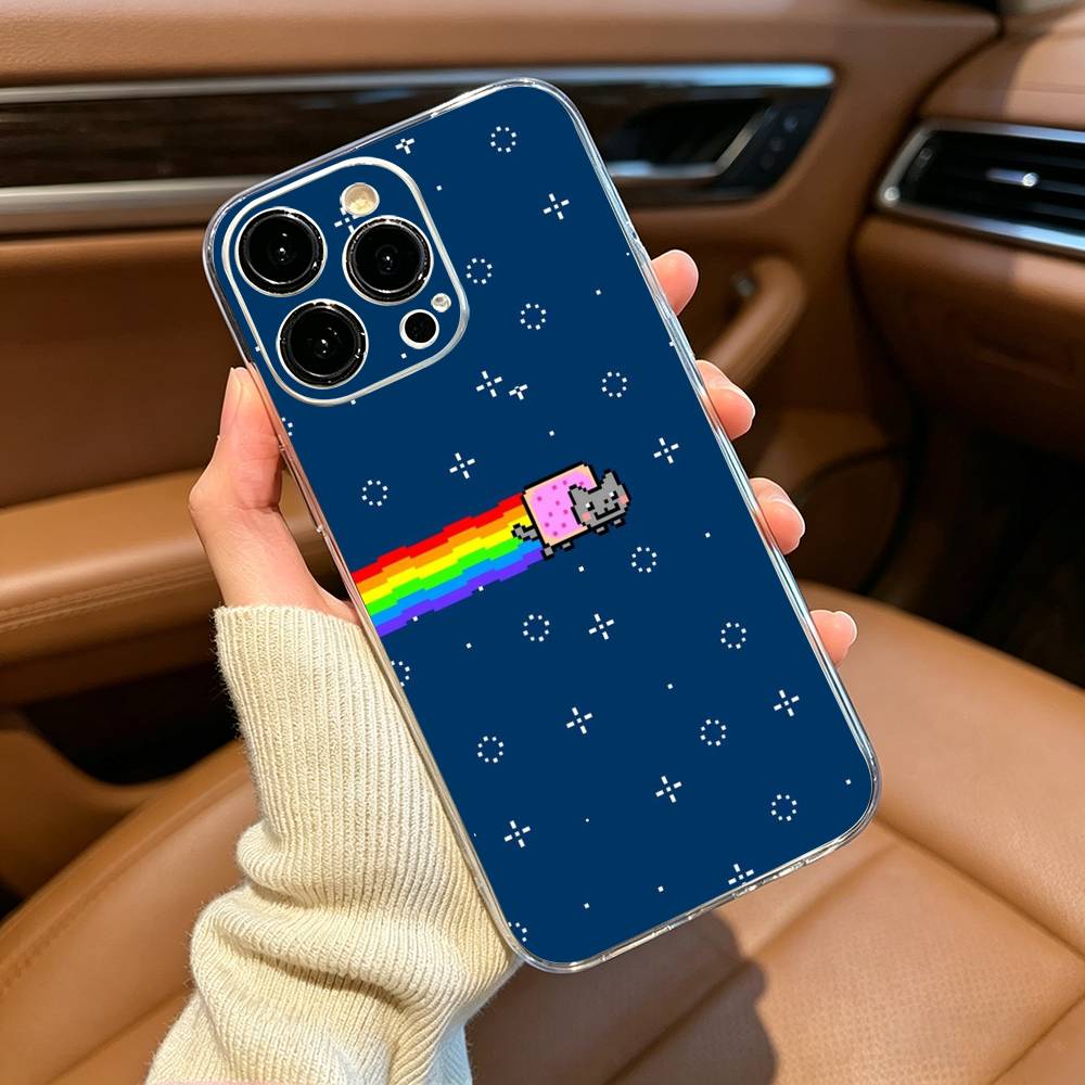 Cute N-Nyan -C-Cat Phone Case For iPhone17,16,15,14,13,12,11 ,Pro Max, Plus Soft Silicone Transparent Cover
