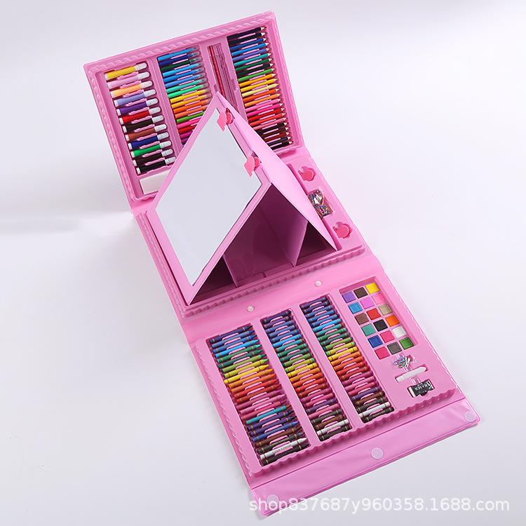 

208PCS Brush Set, Children s Gift Art Drawing Color Watercolor Pen, Crayon with Drawing Board Stationery Set