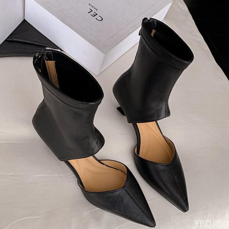 Scarpe di lusso a punta Donna con zip posteriore traforata stivali sottili Design estivo Tacco alto Stivali freschi Sandali eleganti moda da donna