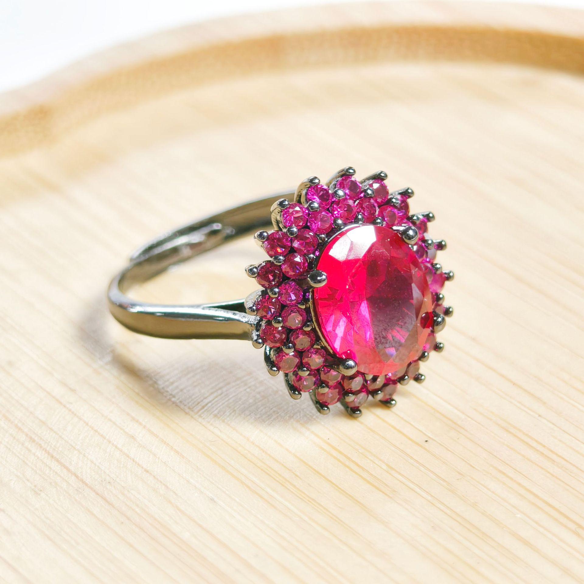 Gessen Jewelry: New Oval Red Zirconia Set – Elegant Geometric Stud Earrings, Ring & Pendant