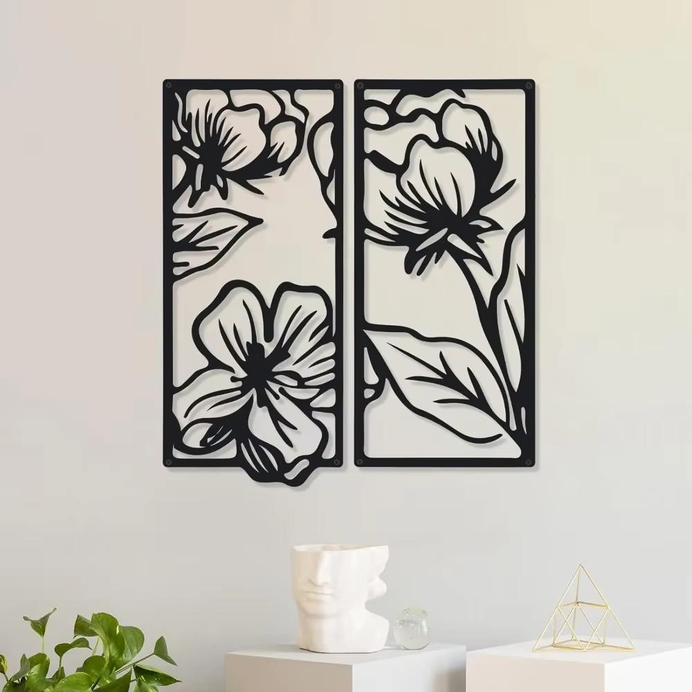4-Piece Stunning Metal Floral Line Art: Minimalist Home Decor for Living Room & Beyond.Minimalist Line Art.
