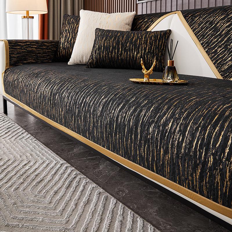 Luxusní pozlacený potah na pohovku Čtyřsezónní kožený univerzální ručník na pohovku žinylka protiskluzový potah all-inclusive látkový polštářek zlatý okraj