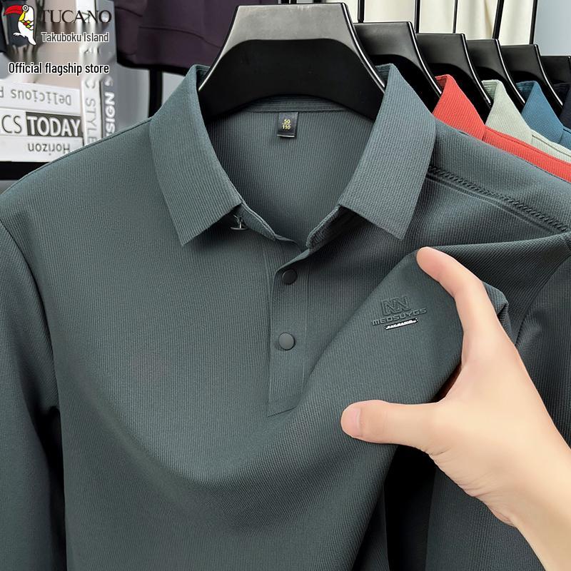 

Woodpecker 2025 Men s Autumn Business Casual Long Sleeve Polo Shirt 2XL for 150-170 lbs