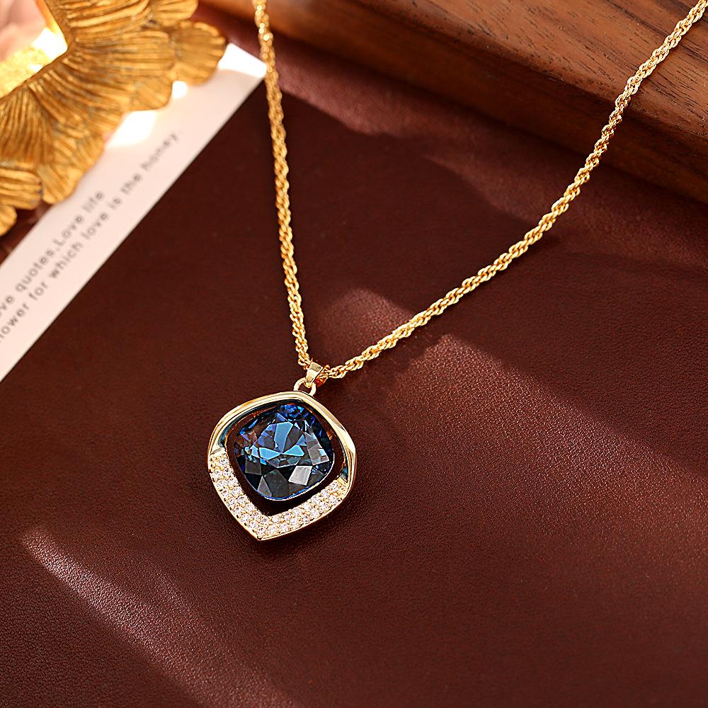 Ocean Love Deep Blue Crystal Pendant Necklace & Exquisite Goddess Stud Earrings Set