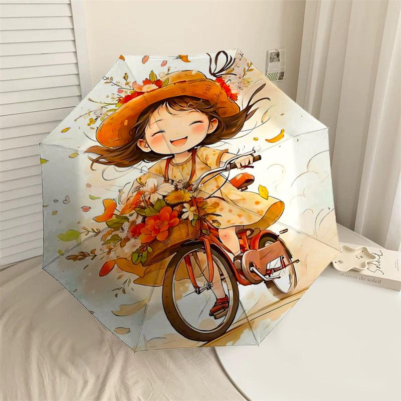 

1PC girl cyclingAutomatic Open/Close Umbrella with Windproof, 8-Rib Sturdy Canopy, Durable Ribs, Fashionable Design1236A