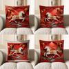 2D White Horse With Lanterns Red Chinese Pattern Pillow Pattern Cushion Cover Suitable For Sofa Bedroom Car Pillow Cover