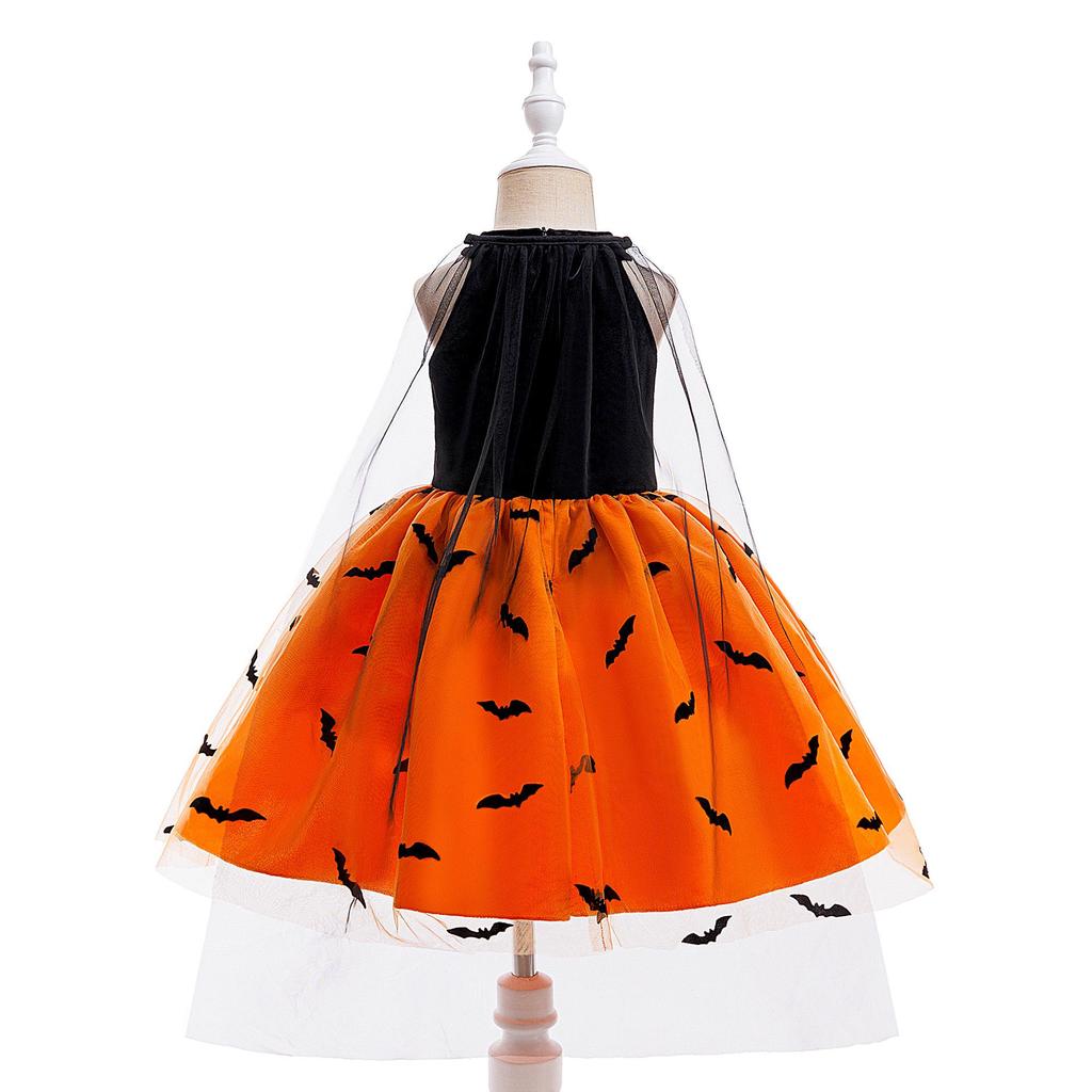 Europäisches & Amerikanisches Halloween Fledermaus Kleid Kostüm mit Netzumhang für Mädchen