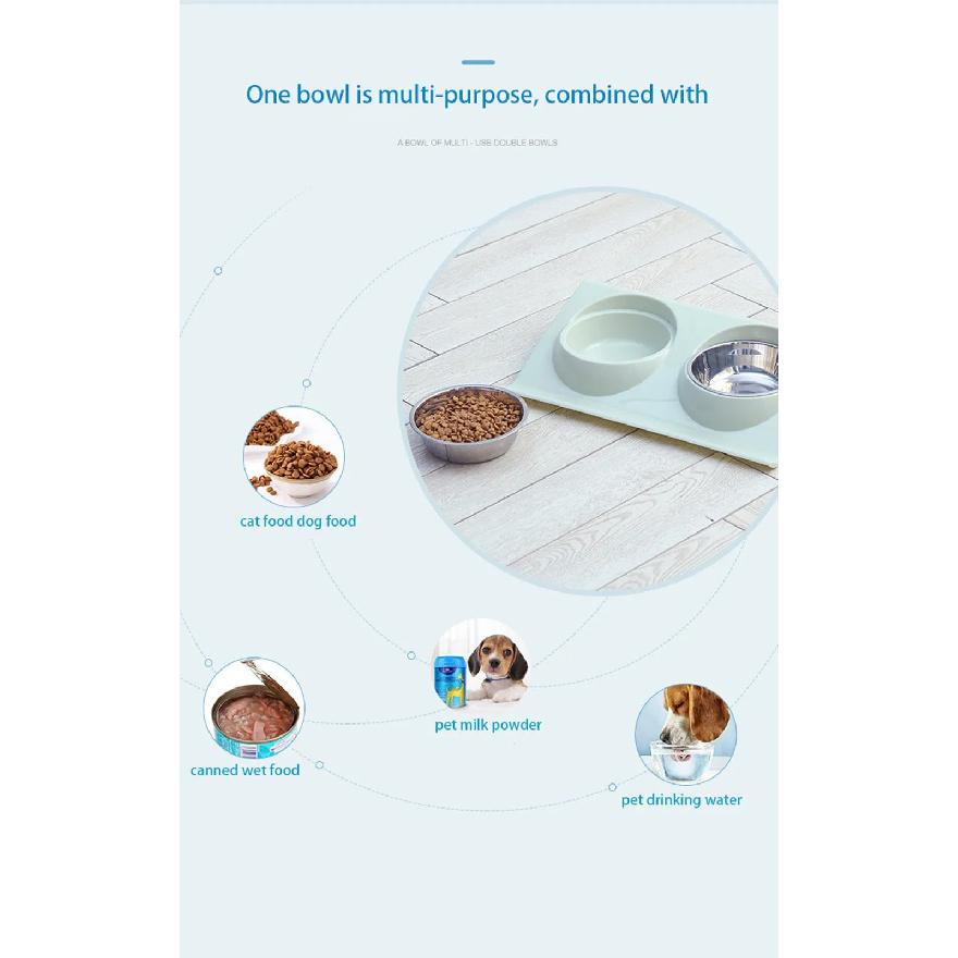 Stainless steel water bowl feeder solution dog and cat supplies double bowl pet dog and cat feeding table