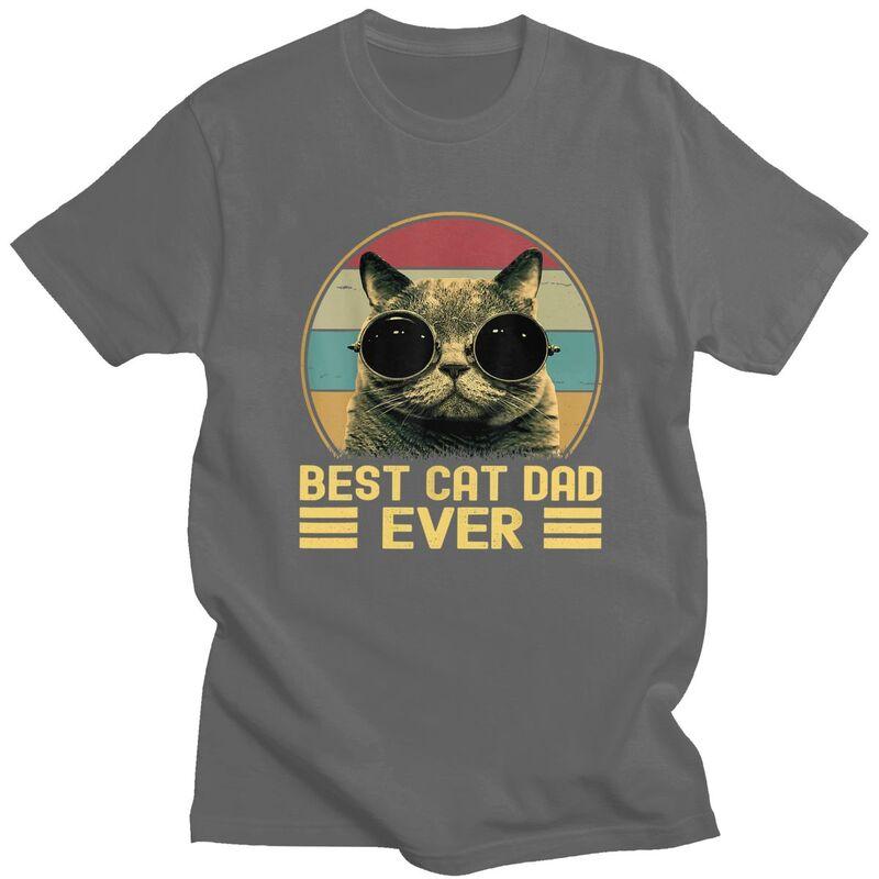 Custom Vintage Best Cat Dad Ever T Shirt for Men 100 Cotton Tshirt Short Sleeves Fathers Day Gift Tshirt Loose Fit Clothing