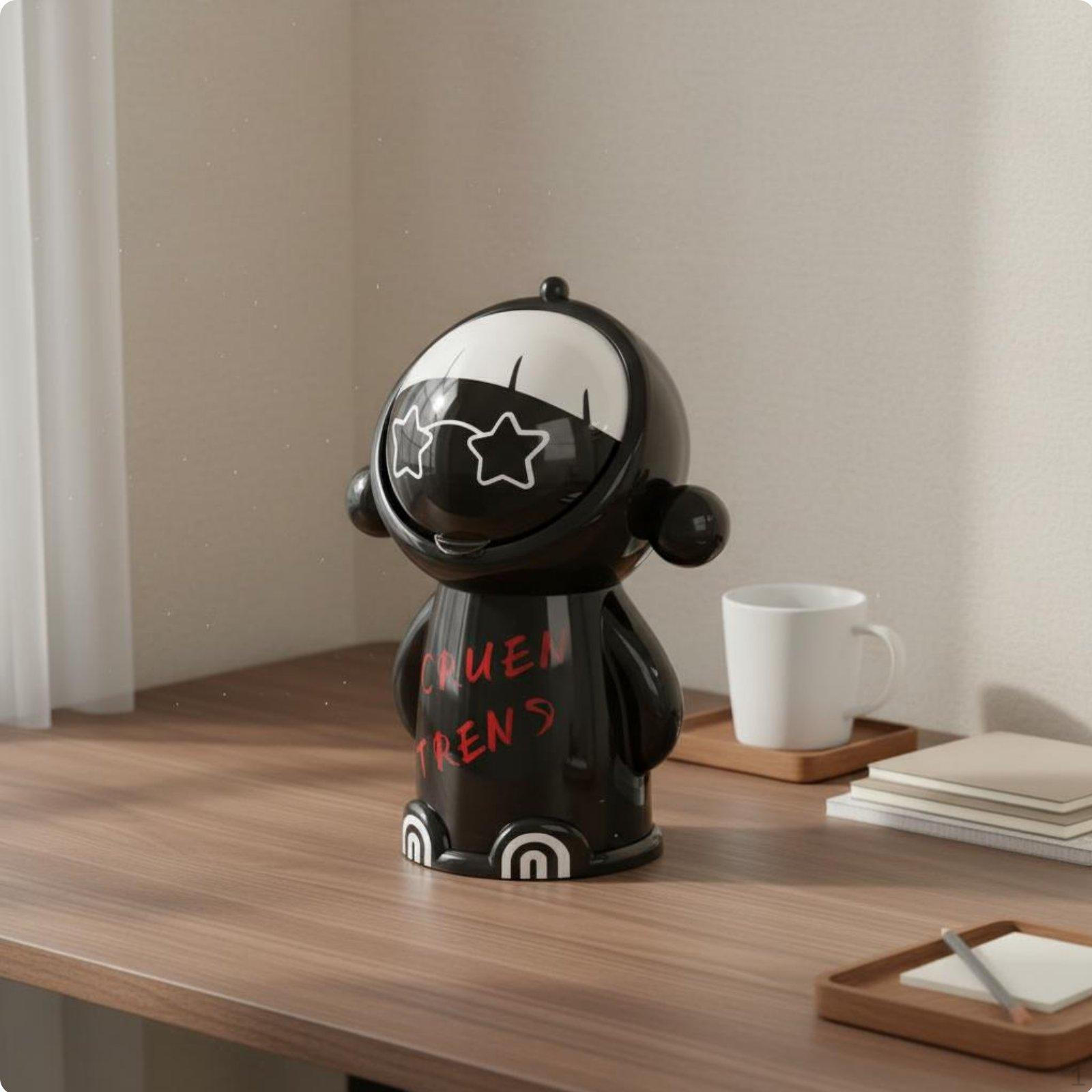 Small Tabletop Trash Bin with Lid Compact & SpaceSaving Cartoon Desktop Can Trendy Design Cute