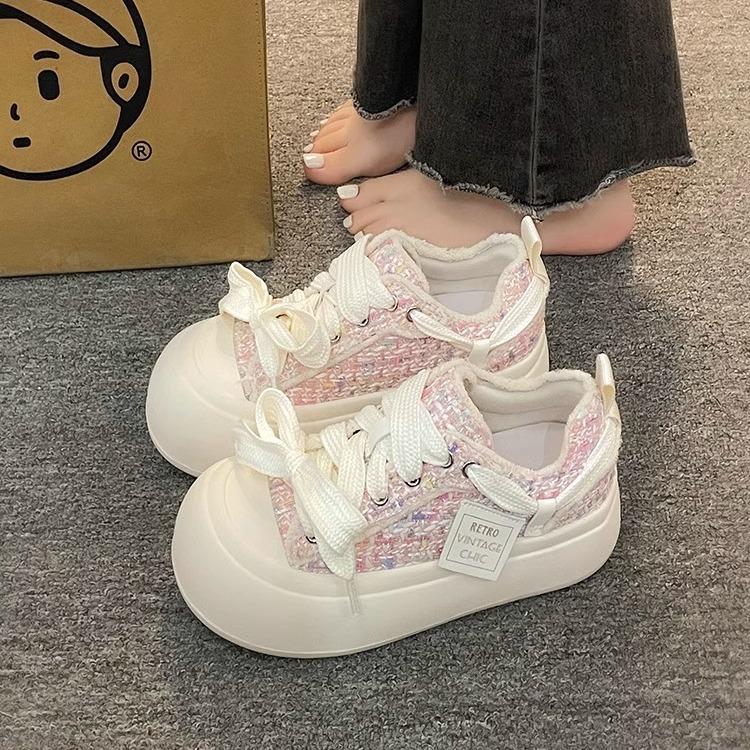 Scarpe da Ginnastica da Donna con Plateau in Tela Moda Primavera Comode Traspiranti Casual Nuove con Lacci Antiscivolo Piatte Sportive da Corsa