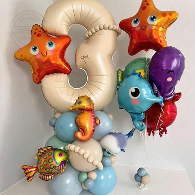 Underwater World Starfish Octopus Crab Animal Color Aluminum Film Latex Balloon Column Set Children'S Birthday Arrangement